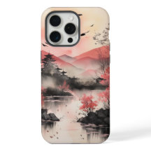Pink Japandi Watercolour Style Waterscape Scenery