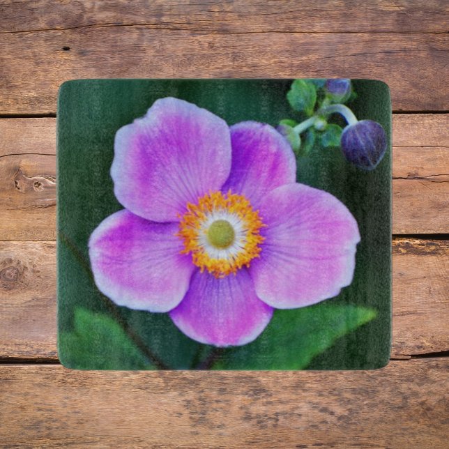Pink Japanese Anemone Floral Cutting Board (In Situ)