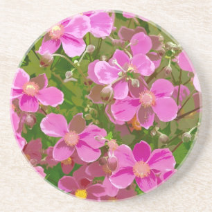 Pink japanese anemone flowers coaster
