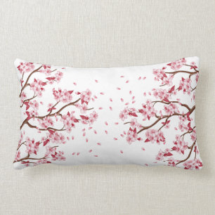 Pink Japanese Cherry Blossoms Branches Lumbar Cushion