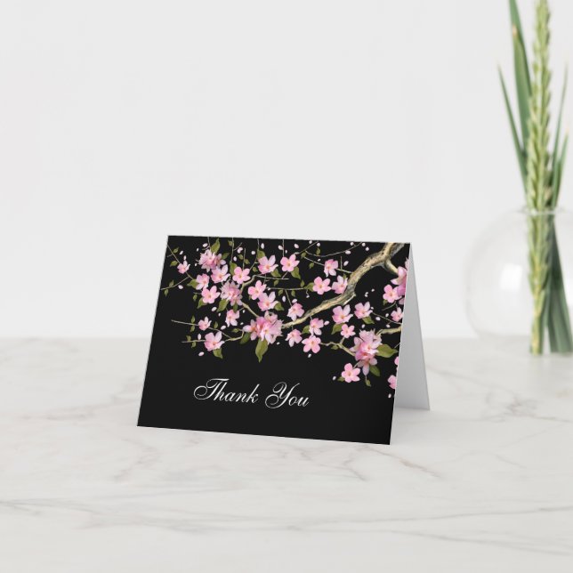 Pink Japanese Cherry Blossoms Thank You Cards (Front)
