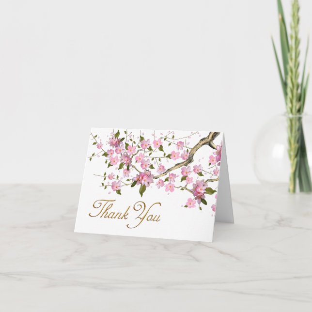 Pink Japanese Cherry Blossoms Thank You Cards (Front)