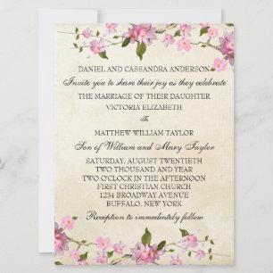 Pink Japanese Cherry Blossoms Wedding Invitation