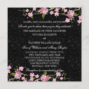 Pink Japanese Cherry Blossoms Wedding Invitation