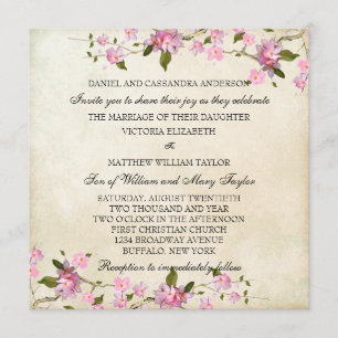 Pink Japanese Cherry Blossoms Wedding Invitation