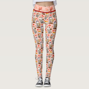 Pink Japanese Maneki Neko Cat and Sushi Leggings