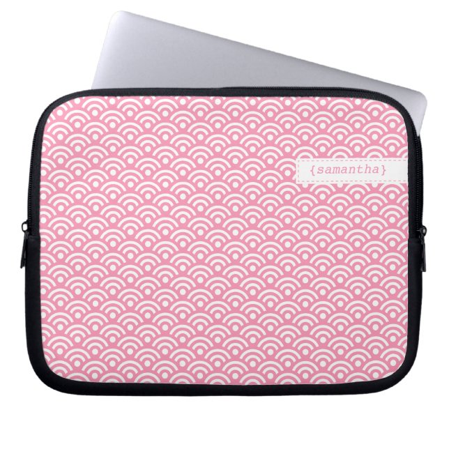 Pink Japanese Seigaiha Pattern Laptop Sleeve (Front)