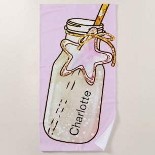 Pink jar bottle name fun pool beach towel