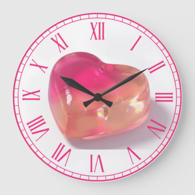 Pink Jelly Heart 3D Gummy Y2K Aesthetic Round Cloc Large Clock (Front)