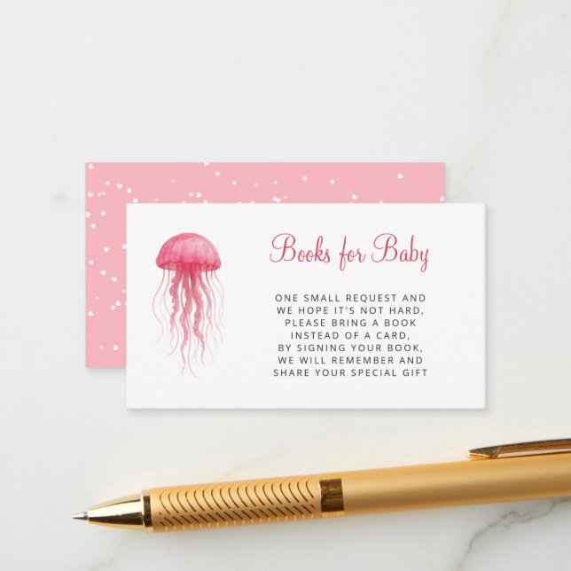 Pink Jellyfish Girl Baby Shower Books for Baby Enclosure Card (Front/Back In Situ)