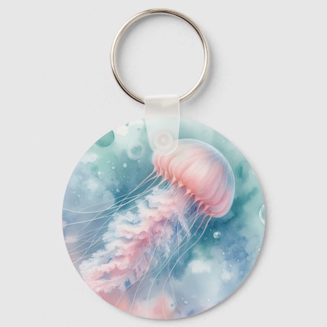 Pink Jellyfish Monogram and Name Key Ring (Front)