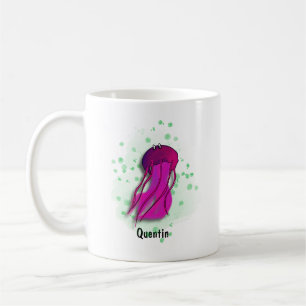 pink jellyfish watercolor style coffee mug