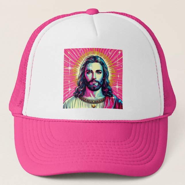 Pink Jesus trucker hat! Hat (Front)