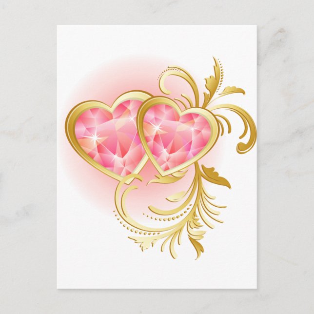 Pink Jewel Hearts Postcard (Front)
