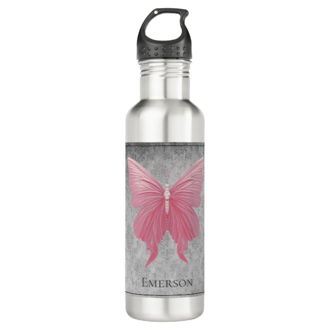 Pink Jewelled Butterfly 710 Ml Water Bottle (Front)
