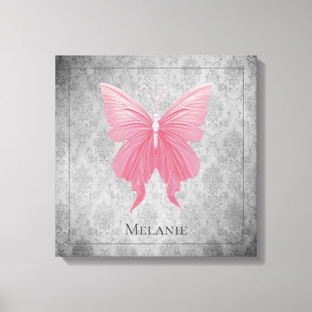 Pink Jewelled Butterfly Canvas Print (Front)