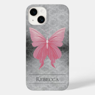 Pink Jewelled Butterfly Damask Case-Mate iPhone 14 Case