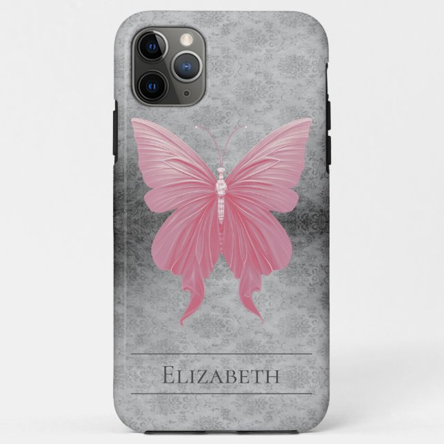 Pink Jewelled Butterfly Damask Case-Mate iPhone Case (Back)