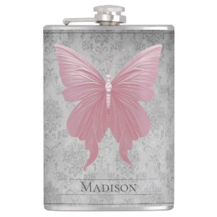 Pink Jewelled Butterfly Flask