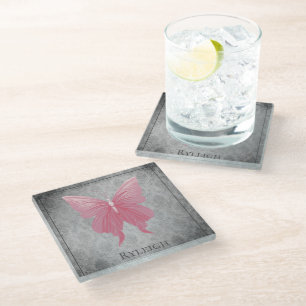 Pink Jewelled Butterfly Glass Coaster