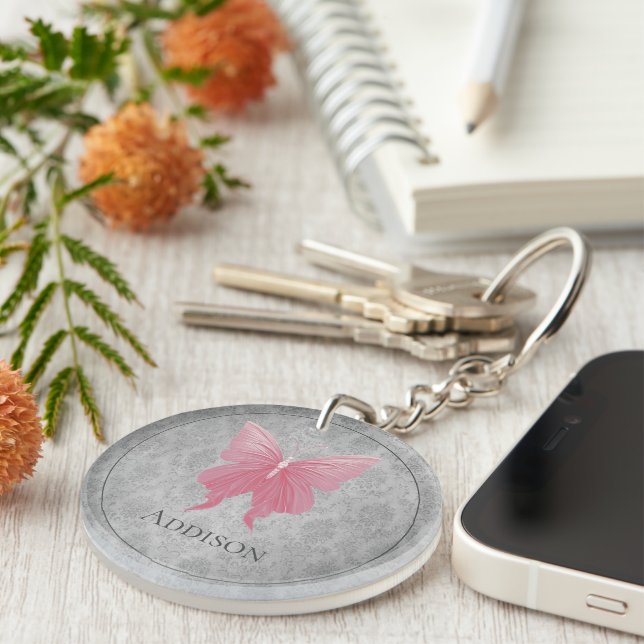 Pink Jewelled Butterfly Key Ring (Front Right)