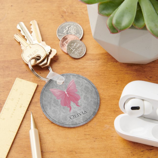 Pink Jewelled Butterfly Key Ring (Desk)