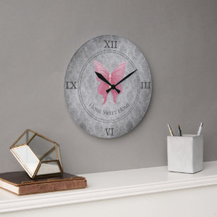 Pink Jewelled Butterfly Large Clock
