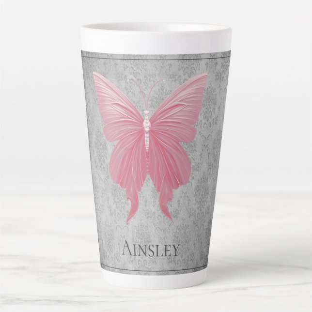 Pink Jewelled Butterfly Latte Mug (Front)