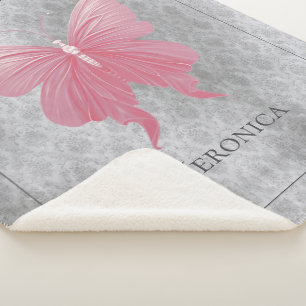 Pink Jewelled Butterfly Sherpa Blanket