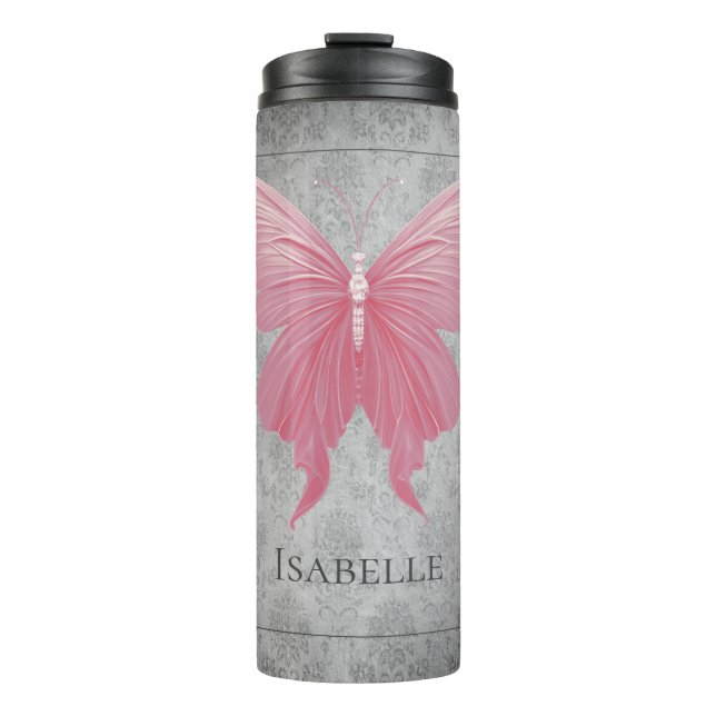 Pink Jewelled Butterfly Thermal Tumbler (Front)