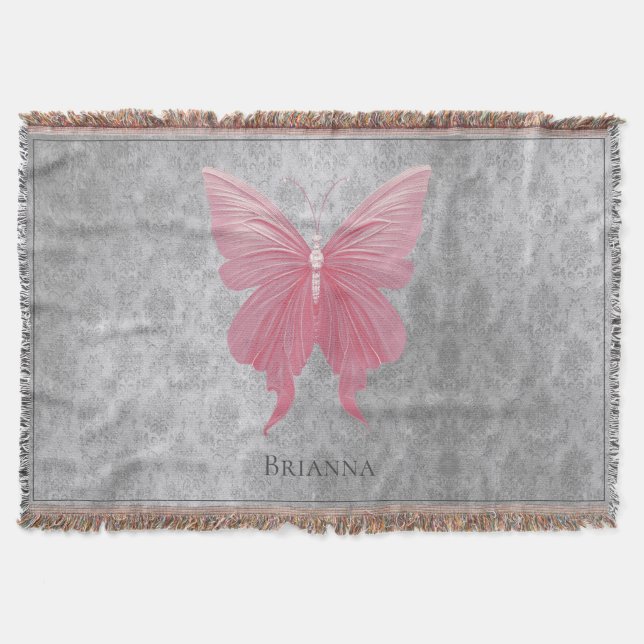 Pink Jewelled Butterfly Throw Blanket (Front)