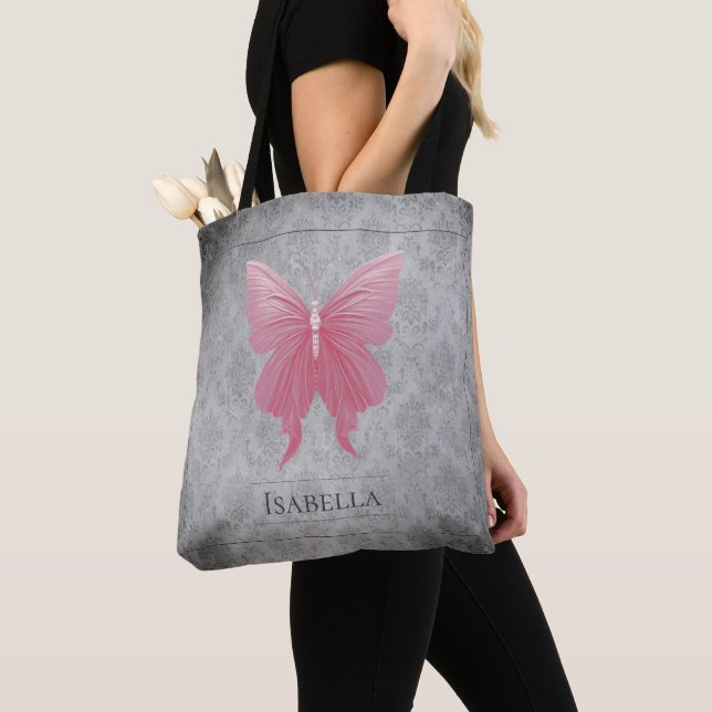 Pink Jewelled Butterfly Tote Bag (Close Up)