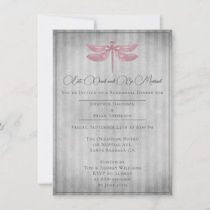 Pink Jewelled Dragonfly Rehearsal Dinner Invitation