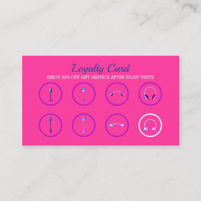 Pink Jewellery Neon Stylish Body Piercing Loyalty Card (Front)