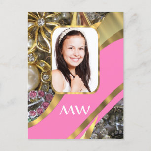 Pink jewellery personalised background postcard