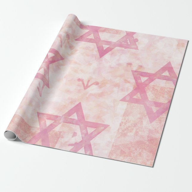 Pink Jewish Star Design Wrapping Paper (Unrolled)