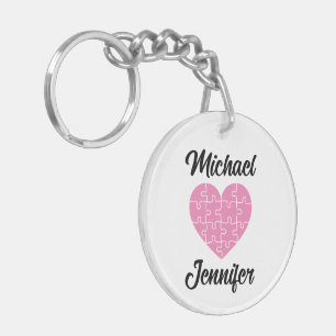 Pink Jigsaw Puzzle Heart Shape Key Ring