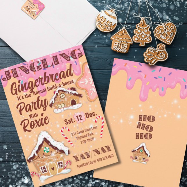 Pink Jingling Gingerbread Holiday Invitation (This listing is for the invitation only, envelope sticker is sold separately part of same collection)