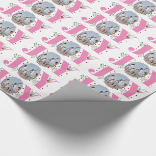 Pink JOY Merry Christmas holiday photo Wrapping Paper