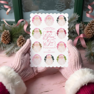 Pink Joy Retro Fun Vintage Watercolor Santa Claus Holiday Card