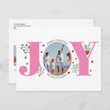 Pink Joy with berries Christmas holiday photo