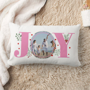 Pink Joy with berries Christmas photo Lumbar Cushion
