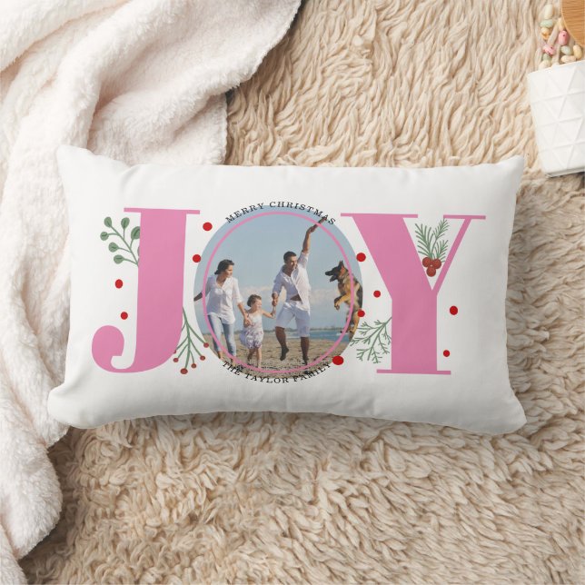 Pink Joy with berries Christmas photo Lumbar Cushion (Blanket)