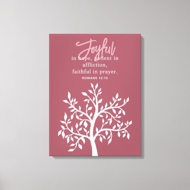 Pink Joyful Bible Verse Tree Religious Canvas Print (Front)