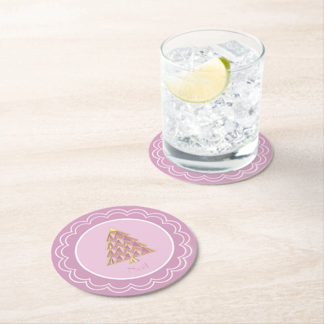 Pink Joyoux Noel Paper Plate Round Paper Coaster (Insitu)