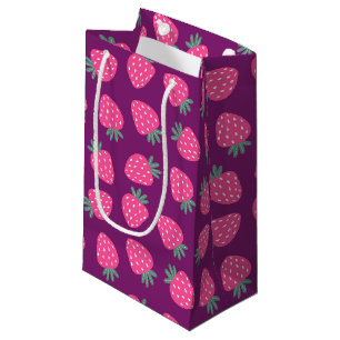 pink juicy strawberry pattern purple background small gift bag