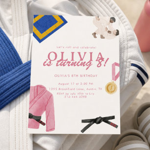 Pink Jujitsu Birthday Girl Martial Arts Invitation