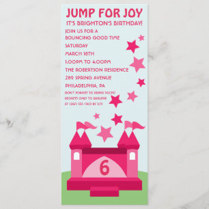 Pink Jump for Joy Bounce House Birthday Invitation
