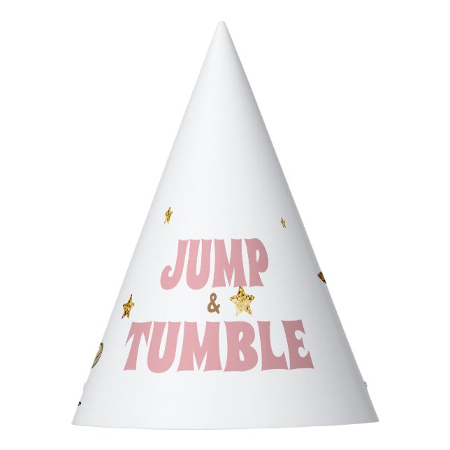 Pink Jump & Tumble Gymnastics Birthday Party Party Hat (Front)