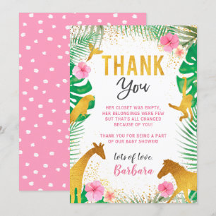 Pink Jungle Animals Baby Shower Thank You Card